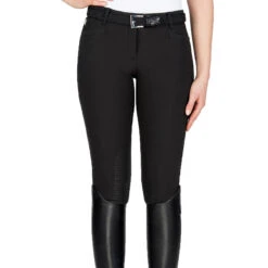 Equiline Women's Ash Riding Breeches With X-Grip Knee Patch -Cavallo Shop EQline N08698 Ash.XGripKP Black Front