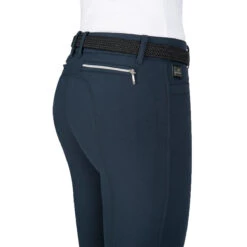 Equiline Women's Ash Riding Breeches With X-Grip Knee Patch -Cavallo Shop EQline N08698 Ash.XGripKP Blue Detail