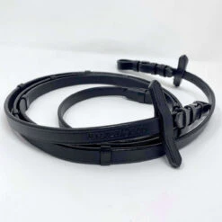 Halter Ego Black Flat Leather Rubber Lined Reins With Stops -Cavallo Shop Halter.Ego Flat.Leather.Rubber.Lined .Reins .W.Stops Black 2