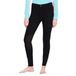 TuffRider Ladies Starter Lowrise Pull On Knee Patch Breeches -Cavallo Shop blackFRONT 22175.1583511667.1280.1280
