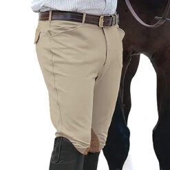 Ovation Men's EuroWeave Front Zip 4-Pocket Knee Patch Breeches -Cavallo Shop classic show tan 06048.1588796601.1280.1280