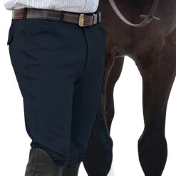 Ovation Men's EuroWeave Front Zip 4-Pocket Knee Patch Breeches -Cavallo Shop navy 75151.1588796602.1280.1280