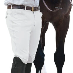 Ovation Men's EuroWeave Front Zip 4-Pocket Knee Patch Breeches -Cavallo Shop white 61757.1588796602.1280.1280